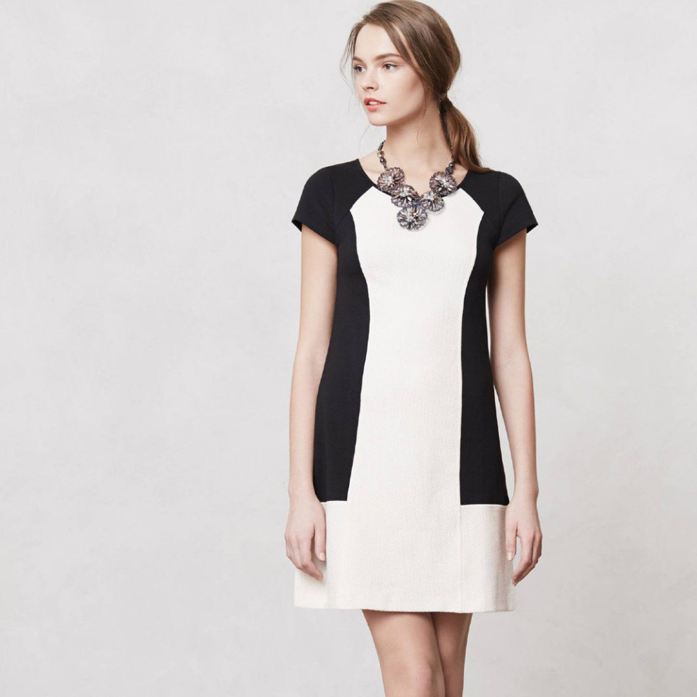 Anthropologie Corby Shift Black & Ivory Colorblock Dress By Maeve, Size M